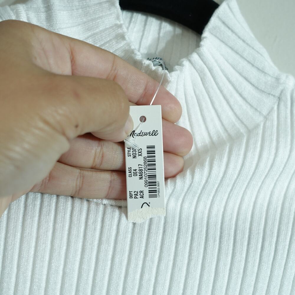 NWT Madewell White Stretchy Sleeveless Ribbed Mock Turtleneck Women's Size XXS - Picture 5 of 7